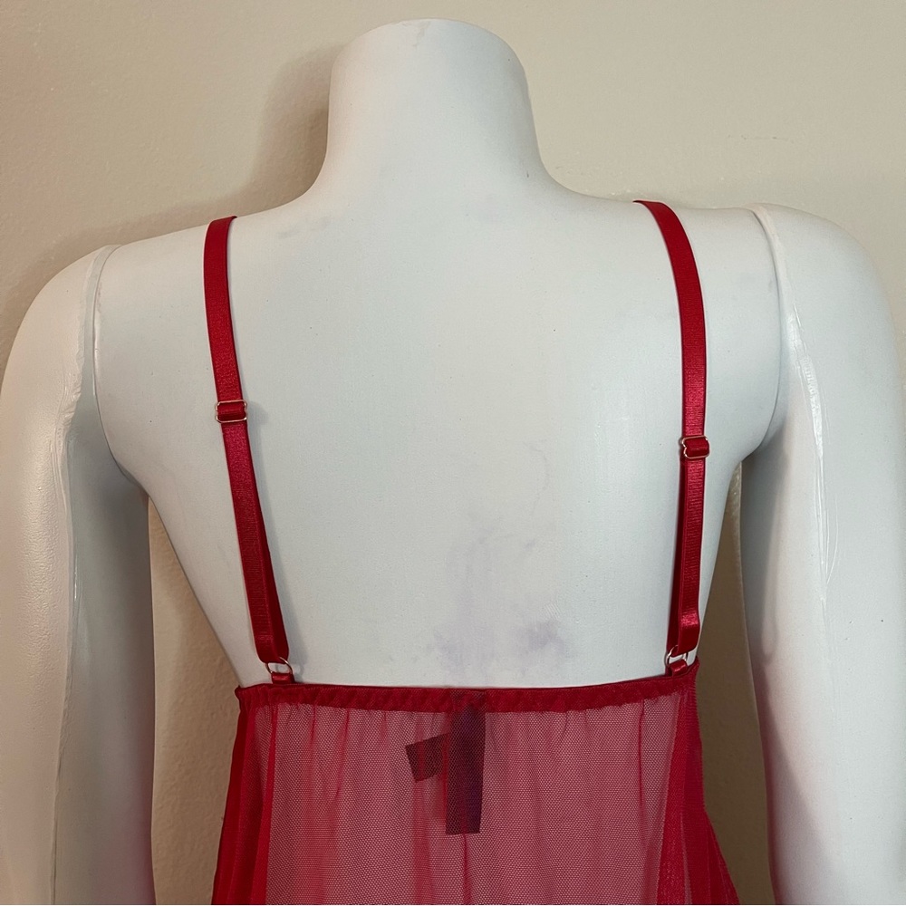 Red lingerie mesh deep plunge babydoll - Picture 6 of 9